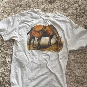 White Adult Cotton T-Shirt with Horse Print
